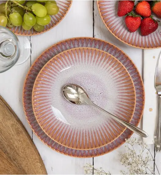 LUBIANA STONEWARE CERAMIKA BLUSH | Serwis obiadowy 12 elementów dla 4 osób | kolor łososiowy