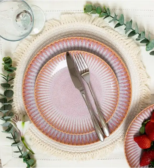 LUBIANA STONEWARE CERAMIKA BLUSH | Serwis obiadowy 12 elementów dla 4 osób | kolor łososiowy