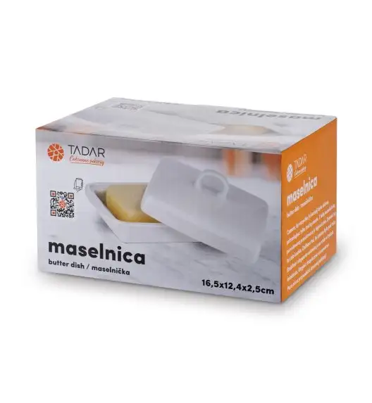 TADAR CERAMIC Maselniczka porcelanowa 16,5 x 12 cm / z pokrywką / biała