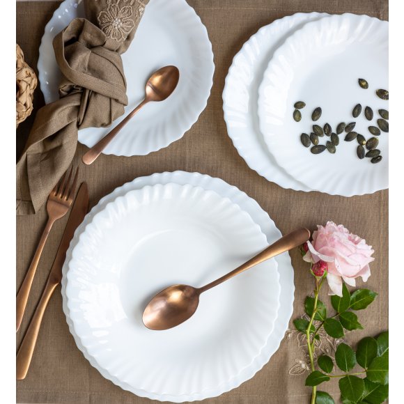 LUMINARC FESTON Komplet obiadowy 18 el dla 6 os biały / szkło hartowane