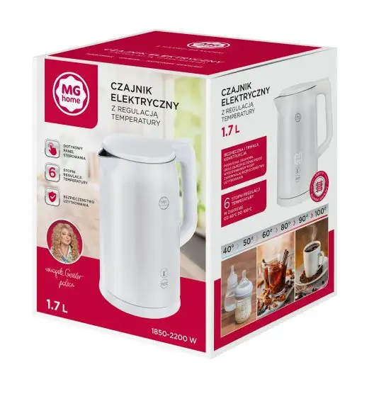 MG HOME Czajnik elektryczny 1,7 l z regulacją temperatury / stylowy / inteligentny / biały