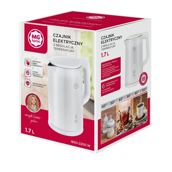 MG HOME Czajnik elektryczny 1,7 l z regulacją temperatury / stylowy / inteligentny / biały