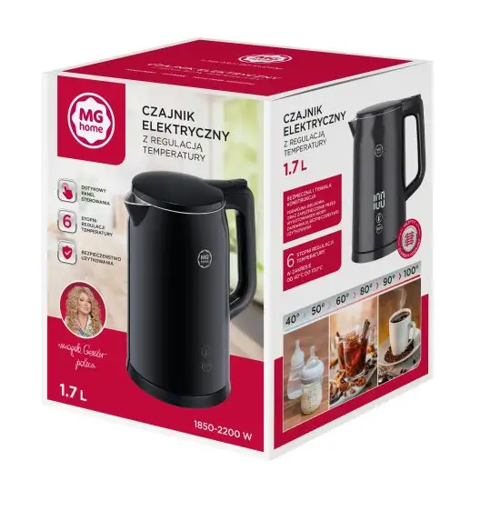 MG HOME Czajnik elektryczny 1,7 l z regulacją temperatury / stylowy / inteligentny / czarny