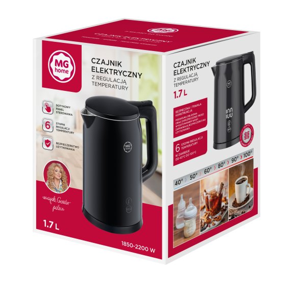 MG HOME Czajnik elektryczny 1,7 l z regulacją temperatury / stylowy / inteligentny / czarny