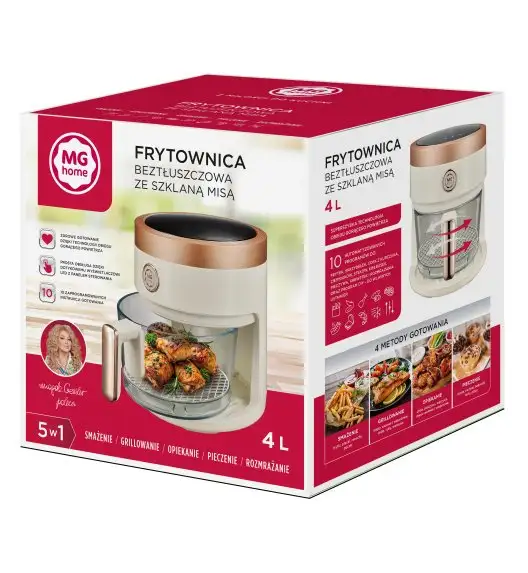 MG HOME Frytownica beztłuszczowa 4 l / ze szklaną misą / 1400W / kremowa