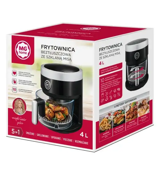MG HOME Frytownica beztłuszczowa 4 l / ze szklaną misą / 1400W / czarna