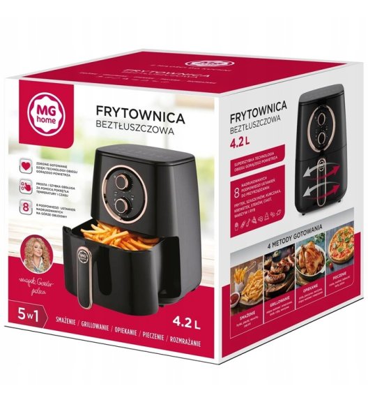 MG HOME Frytownica beztłuszczowa 4,2 l / manualna / 1400W / czarna