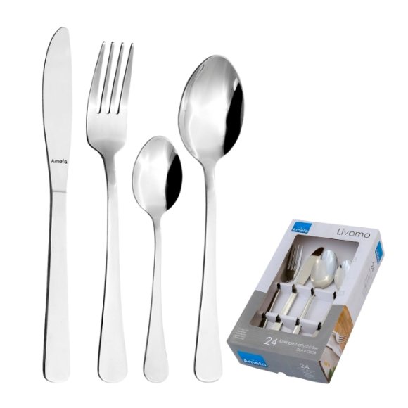 AMEFA LIVORNO Sztućce UE Komplet 24 el w pudełku szarym / 6 os / połysk