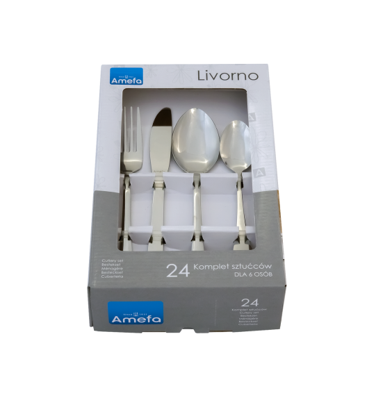 AMEFA LIVORNO Sztućce UE Komplet 24 el w pudełku szarym / 6 os / połysk