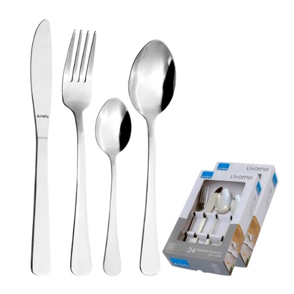 AMEFA LIVORNO Sztućce UE Komplet 48 el w pudełku szarym / 12 os / połysk