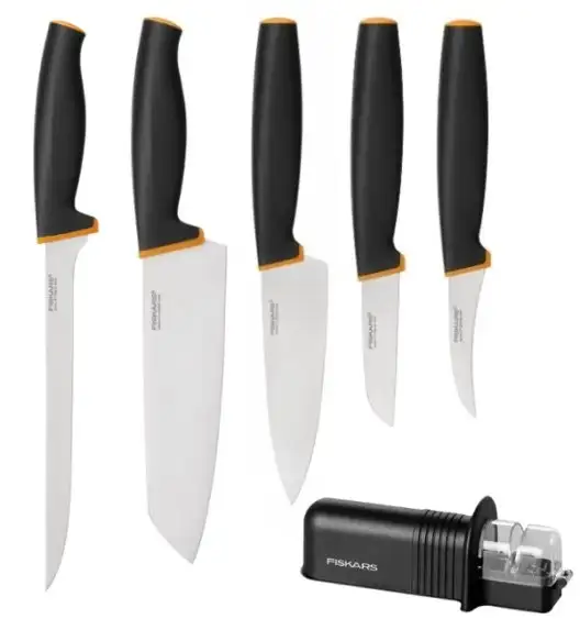 FISKARS CONTROL+ Komplet 5 noży + ostrzałka ceramiczna Roll-Sharp / japońska stal nierdzewna