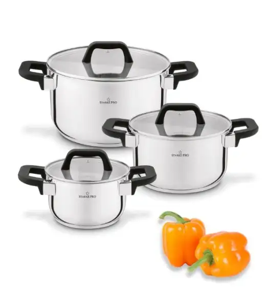 STARKE PRO SFERA Komplet 3 garnków z pokrywkami / stal nierdzewna 