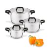 STARKE PRO SFERA Komplet 3 garnków z pokrywkami / stal nierdzewna 