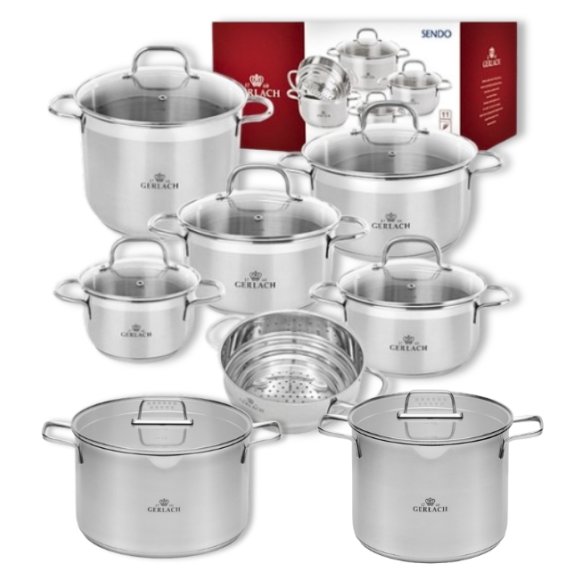 GERLACH SENDO Komplet Garnki z pokrywkami 11 el + garnki Gerlach Ambiente 7l i 10l 