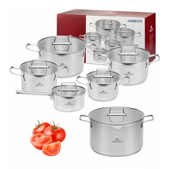 GERLACH AMBIENTE Komplet Garnki z pokrywkami 10 el + Garnek Ambiente 10 l / stal nierdzewna / indukcja