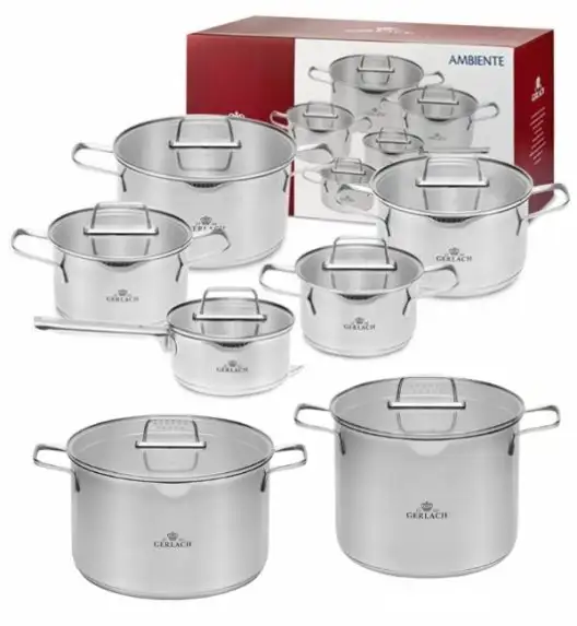 GERLACH AMBIENTE Komplet Garnki z pokrywkami 10 el + Garnki Ambiente 7 l i 10 l / stal nierdzewna