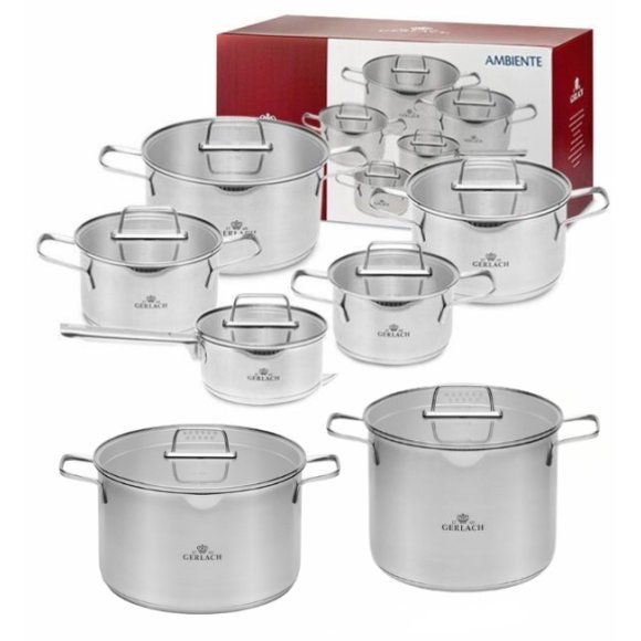 GERLACH AMBIENTE Komplet Garnki z pokrywkami 10 el + Garnki Ambiente 7 l i 10 l / stal nierdzewna