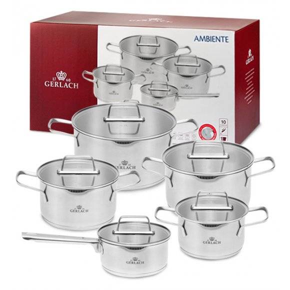 GERLACH AMBIENTE Komplet Garnki z pokrywkami 10 el + Garnki Ambiente 7 l i 10 l / stal nierdzewna