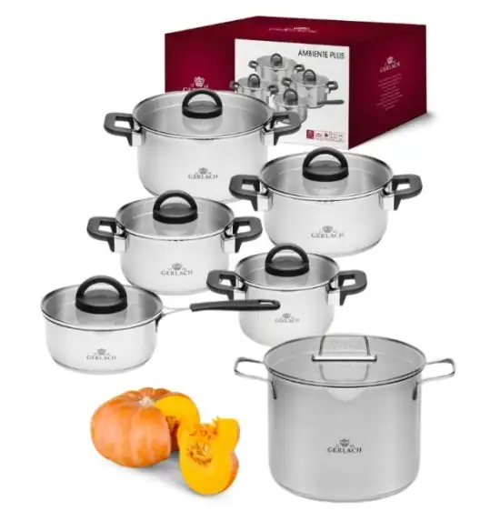 GERLACH AMBIENTE PLUS Komplet Garnki z pokrywkami 10 el + Garnek 7 l Gerlach Ambiente / stal nierdzewna 18/10