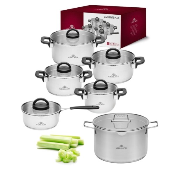 GERLACH AMBIENTE PLUS Komplet Garnki z pokrywkami 10 el + Garnek 10 l Gerlach Ambiente / stal nierdzewna 18/10