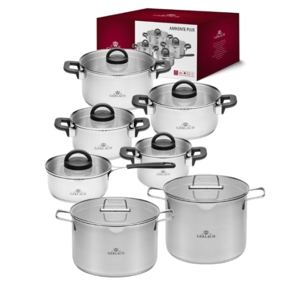 GERLACH AMBIENTE PLUS Komplet Garnki z pokrywkami 10 el + Garnki Gerlach Ambiente 7 l i 10 l / stal nierdzewna 18/10