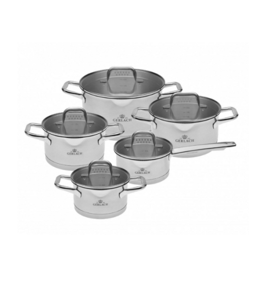 GERLACH MODEL Komplet Garnki z pokrywkami 10 el + Gerlach Ambiente Garnek 10 l z pokrywką 28 cm 
