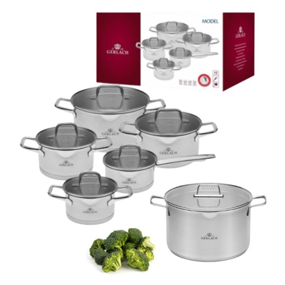 GERLACH MODEL Komplet Garnki z pokrywkami 10 el + Gerlach Ambiente Garnek 10 l z pokrywką 28 cm 