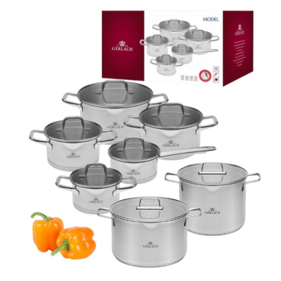 GERLACH MODEL Komplet Garnki z pokrywkami 10 el + Gerlach Ambiente Garnki 7 l i 10 l