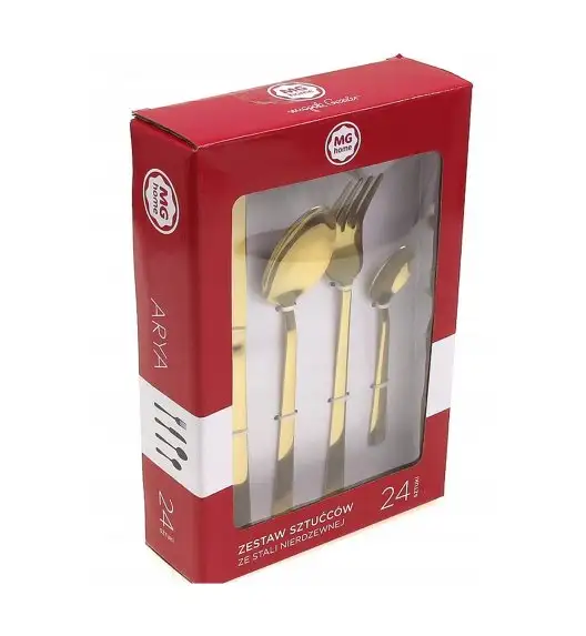 MG HOME | ARYA GOLD ZESTAW SZTUĆCE 24 EL 6 OS ZŁOTE STAL NIERDZEWNA