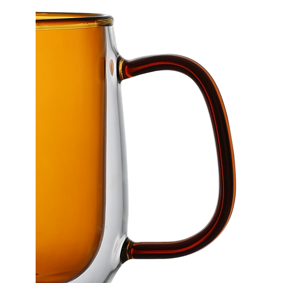 MG HOME | DECO Zestaw 2 szklanek termicznych z uchem 300 ml / bursztynowe