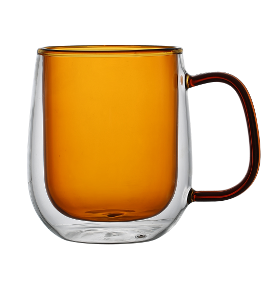 MG HOME | DECO Zestaw 2 szklanek termicznych z uchem 300 ml / bursztynowe