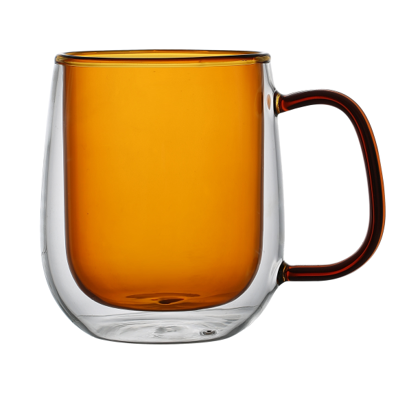 MG HOME | DECO Zestaw 2 szklanek termicznych z uchem 300 ml / bursztynowe