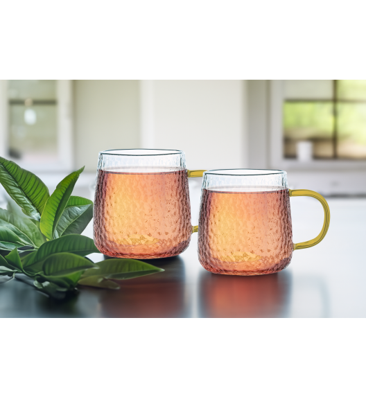 MG HOME | DECO Zestaw 4 szklanek żłobionych z uchem 300 ml / musztardowe