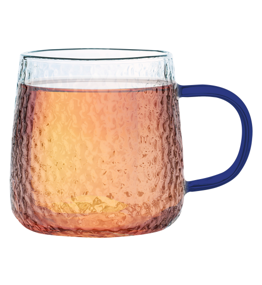 MG HOME | DECO Zestaw 4 szklanek żłobionych z uchem 350 ml / niebieskie