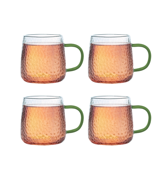 MG HOME | DECO Zestaw 4 szklanek żłobionych z uchem 350 ml / zielone