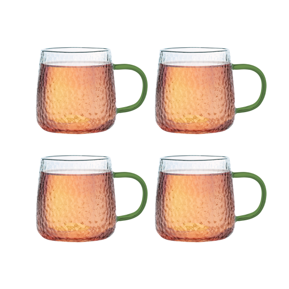 MG HOME | DECO Zestaw 4 szklanek żłobionych z uchem 350 ml / zielone