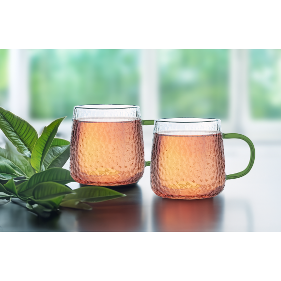 MG HOME | DECO Zestaw 4 szklanek żłobionych z uchem 350 ml / zielone