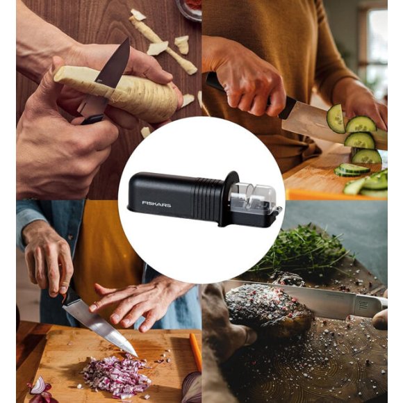 FISKARS CONTROL+ Komplet 2 noży + ostrzałka ceramiczna Roll-Sharp / japońska stal nierdzewna