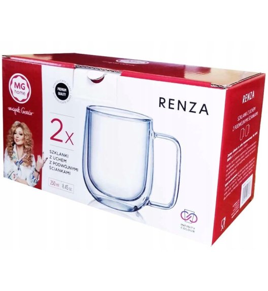 MG HOME | RENZA Zestaw 2 szklanek termicznych z uchem 250 ml / podwójne ścianki