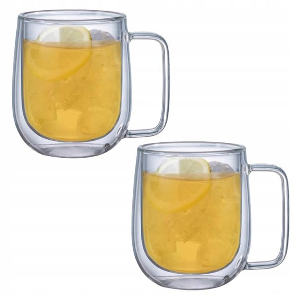 MG HOME | RENZA Zestaw 2 szklanek termicznych z uchem 250 ml / podwójne ścianki
