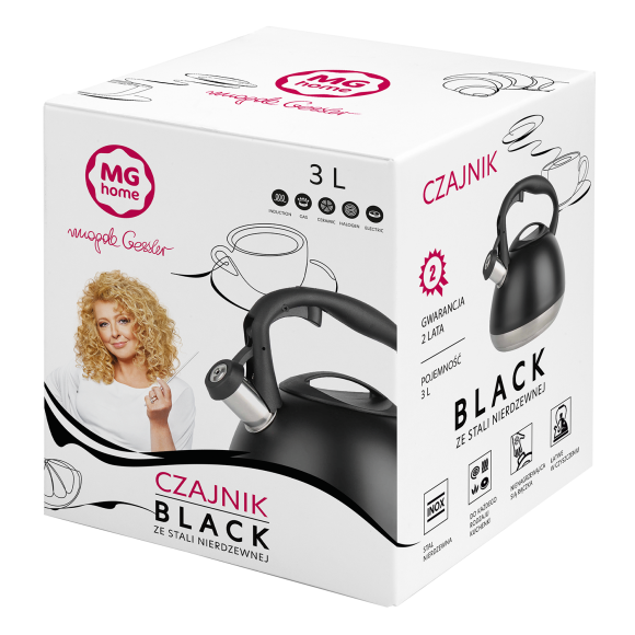 MG HOME | BLACK Czajnik tradycyjny z gwizdkiem 3 l / stal nierdzewna