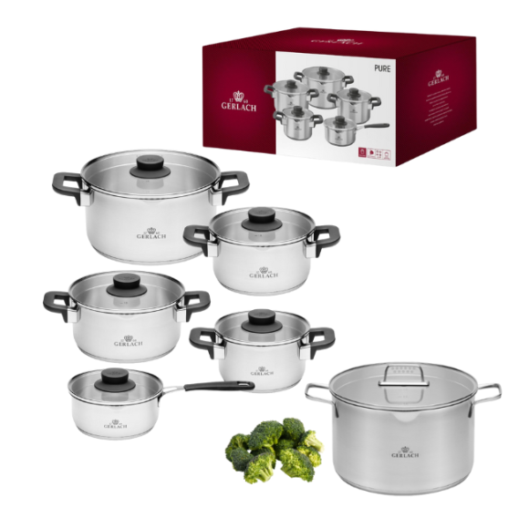 GERLACH PURE Komplet Garnki z pokrywkami 10 el / indukcja + Garnek Ambiente 10 L