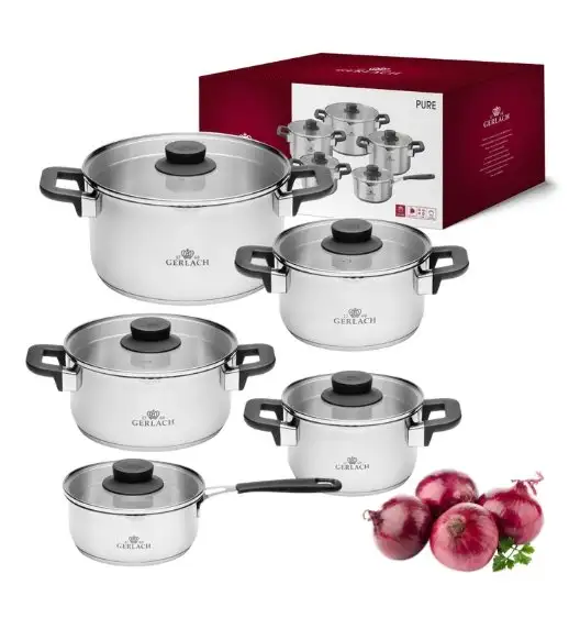 GERLACH PURE Komplet Garnki z pokrywkami 10 el / indukcja + Garnek Ambiente 10 L