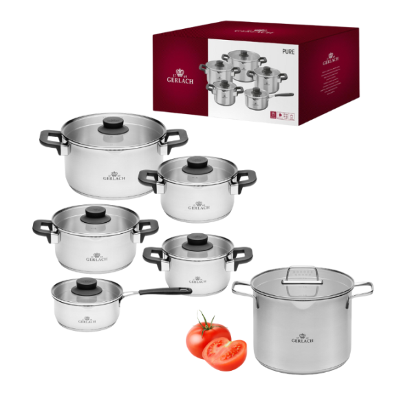 GERLACH PURE Komplet Garnki z pokrywkami 10 el / indukcja + Garnek Ambiente 7 L