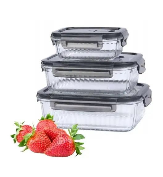MG HOME | CUCINA Komplet 3 pojemników na żywność z pokrywkami / szkło borokrzemowe