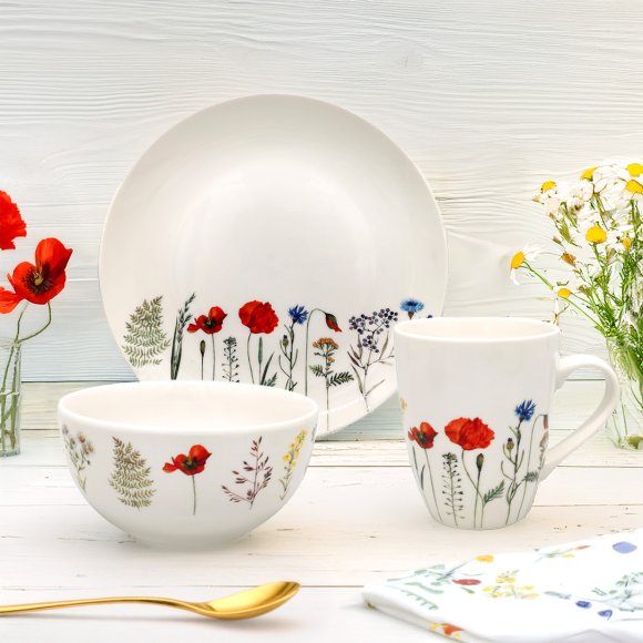 MG HOME | KWIATY ZESTAW SERWIS OBIADOWO KAWOWY Z PORCELANY 30 EL  MIX