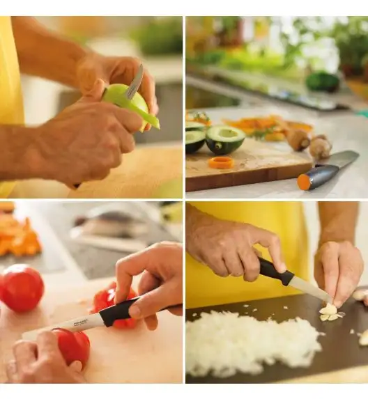 FISKARS FUNCTIONAL FORM Komplet 5 noży kuchennych w bloku drewnianym + Ostrzałka Essential