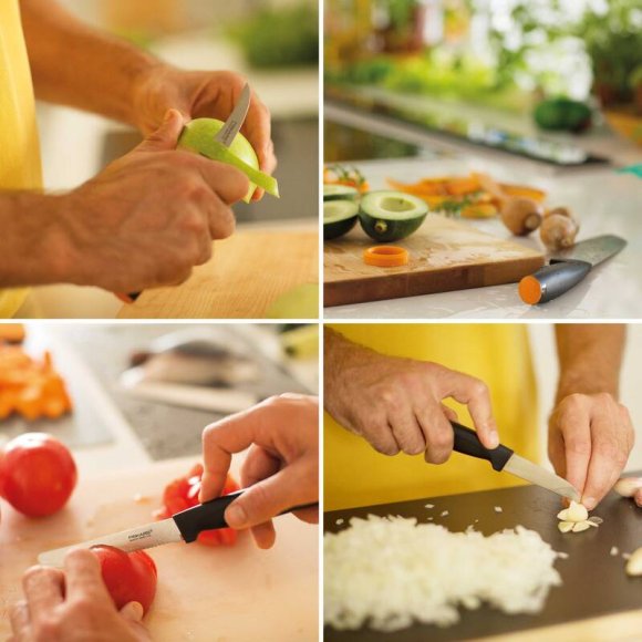 FISKARS FUNCTIONAL FORM Komplet 5 noży kuchennych w bloku drewnianym + Ostrzałka Edge