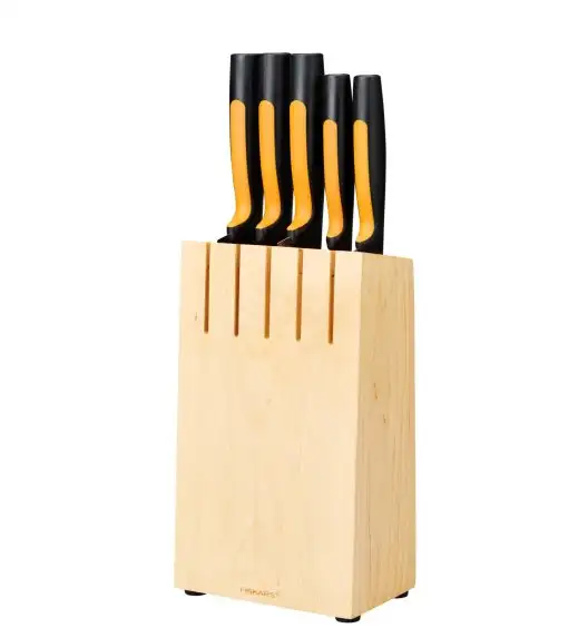 FISKARS FUNCTIONAL FORM Komplet 5 noży kuchennych w bloku drewnianym + Ostrzałka Functional Form