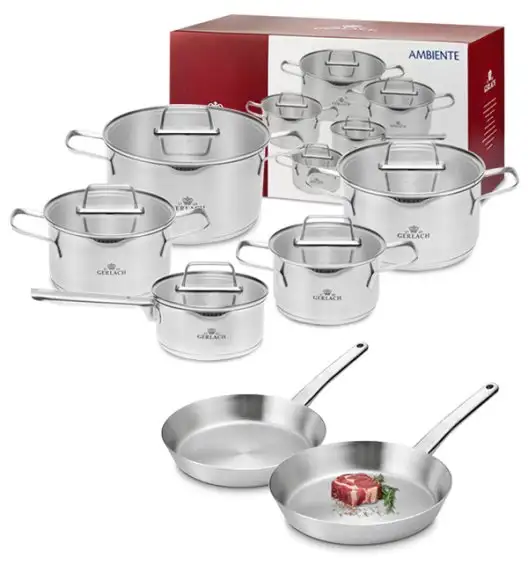 GERLACH AMBIENTE Komplet Garnki z pokrywkami 10 el + 2 patelnie PRESTIGE / stal nierdzewna / indukcja